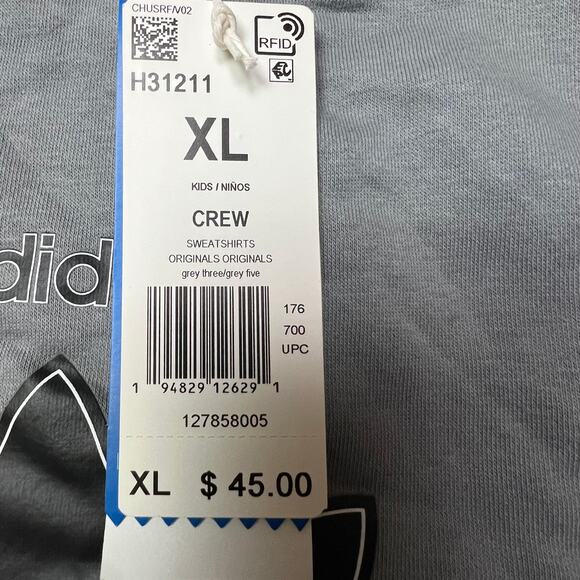 Adidas Crew Kids Sweatshirt Size XL Two Tone Gray Long Sleeve NEW WITH TAGS - Picture 4 of 9